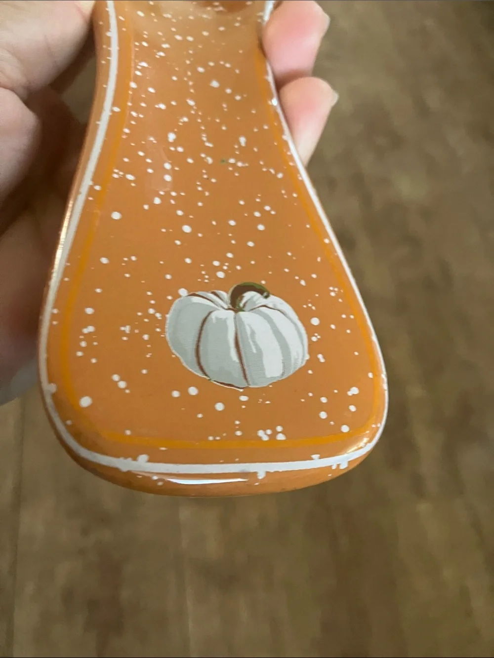 Orange Ceramic Spoon Rest with 'Thankful Grateful Blessed' Script